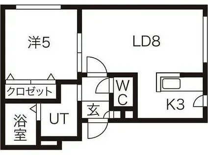 札幌市営東西線 菊水駅 徒歩5分 4階建 築17年(1LDK/3階)の間取り写真