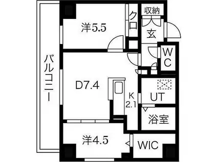 札幌市電2系統 山鼻９条駅 徒歩2分 10階建 築1年(2LDK/5階)の間取り写真