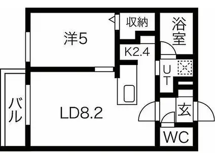 札幌市営東豊線 豊平公園駅 徒歩4分 5階建 築1年(1LDK/2階)の間取り写真
