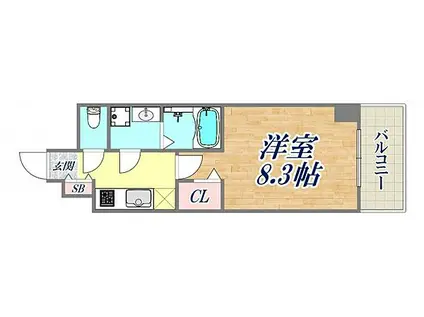 レジデンス神戸BIVIO(1K/4階)の間取り写真