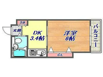 ドルフ西岡本(1DK/3階)の間取り写真
