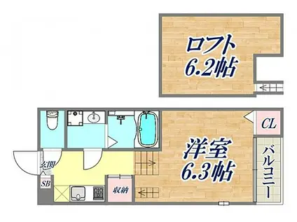 ハーモニーテラス深江南町(1K/1階)の間取り写真