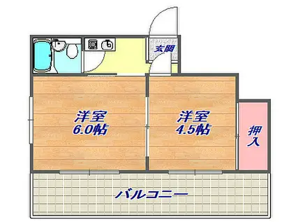 サンロイヤル六甲(2K/4階)の間取り写真