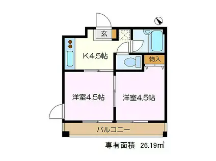 金沢シーサイドライン 野島公園駅 徒歩3分 3階建 築21年(2K/2階)の間取り写真