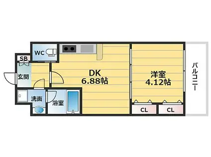 CHOEI65プレジオ中津(1DK/5階)の間取り写真