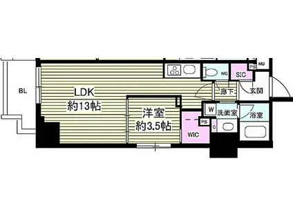 ミリアレジデンス根岸柳通(1LDK/6階)の間取り写真