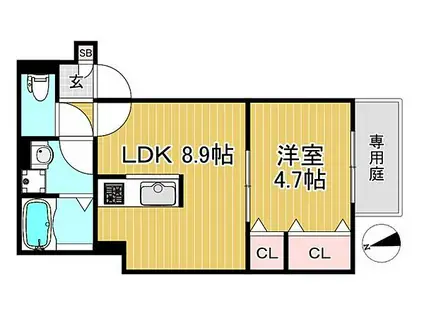 阪神武庫川線 東鳴尾駅 徒歩3分 3階建 築1年(1LDK/1階)の間取り写真