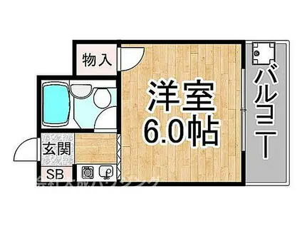 阪神本線 武庫川駅 徒歩1分 3階建 築43年(ワンルーム/2階)の間取り写真