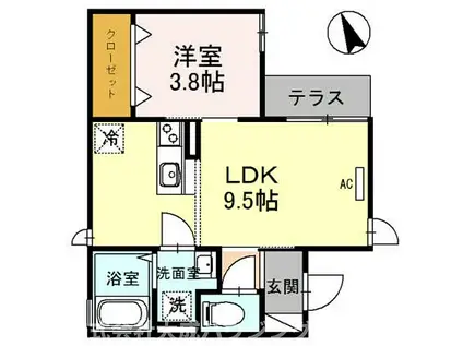 フェリオ鳴尾(1LDK/1階)の間取り写真
