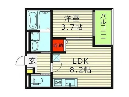 新森アパートメント(1LDK/1階)の間取り写真