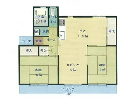 JR山陽本線 東福山駅 徒歩27分 4階建 築55年(2LDK/3階)の間取り写真