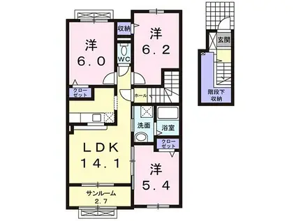 アッシュ8B(3LDK/2階)の間取り写真