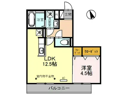 COCO上米島(1LDK/1階)の間取り写真