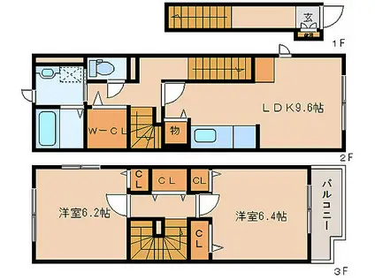 JR片町線(学研都市線) 木津駅(京都) 徒歩15分 3階建 築10年(2LDK/1階)の間取り写真