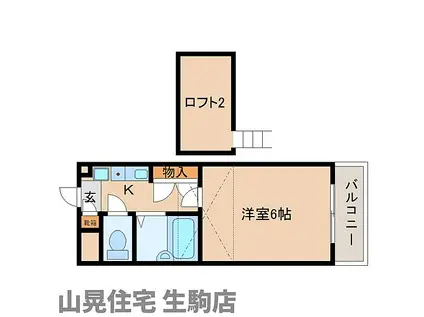リバーコート東生駒(1K/3階)の間取り写真