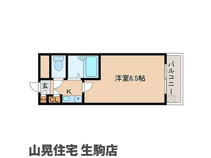 近鉄奈良線 東生駒駅 徒歩10分 3階建 築34年(1K/3階)の間取り写真