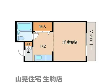 近鉄奈良線 生駒駅 徒歩2分 4階建 築39年(1K/3階)の間取り写真
