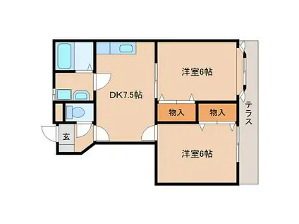 JR片町線(学研都市線) 祝園駅 徒歩4分 2階建 築22年(2DK/1階)の間取り写真