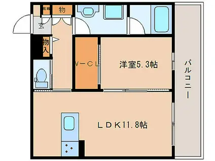近鉄奈良線 大和西大寺駅 徒歩8分 4階建 築3年(1LDK/4階)の間取り写真