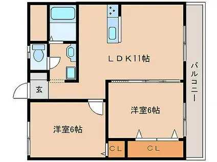 近鉄奈良線 大和西大寺駅 徒歩5分 5階建 築35年(2LDK/5階)の間取り写真