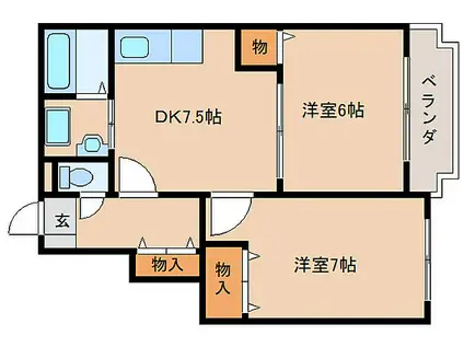 近鉄京都線 山田川駅 徒歩9分 2階建 築19年(2DK/1階)の間取り写真