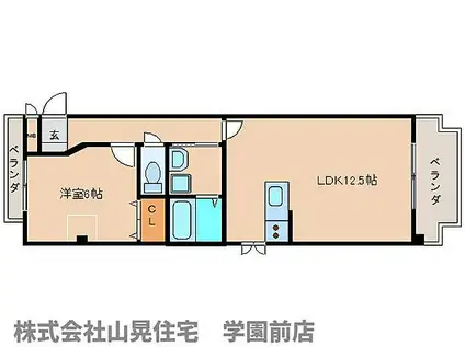 近鉄奈良線 学園前駅(奈良) 徒歩3分 5階建 築20年(1LDK/2階)の間取り写真