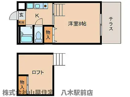 近鉄吉野線 岡寺駅 徒歩2分 2階建 築28年(1K/1階)の間取り写真