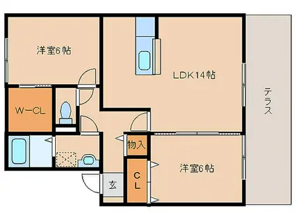 近鉄大阪線 真菅駅 徒歩8分 2階建 築17年(2LDK/1階)の間取り写真