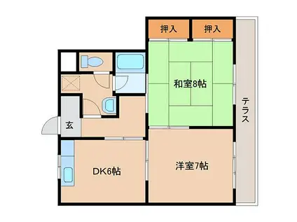 近鉄大阪線 真菅駅 徒歩5分 2階建 築29年(2DK/1階)の間取り写真