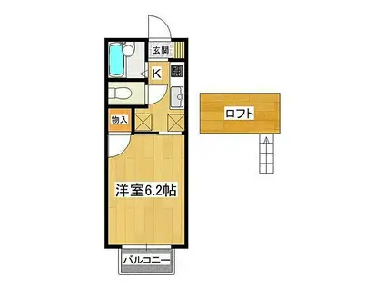 JR常磐線 荒川沖駅 徒歩10分 2階建 築27年(1K/2階)の間取り写真