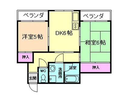阪神なんば線 千鳥橋駅 徒歩4分 4階建 築36年(2DK/3階)の間取り写真