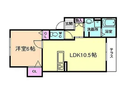 阪神なんば線 伝法駅 徒歩4分 3階建 築9年(1LDK/1階)の間取り写真