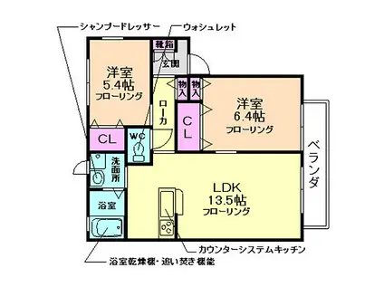 NANTEN HILL I(2LDK/1階)の間取り写真