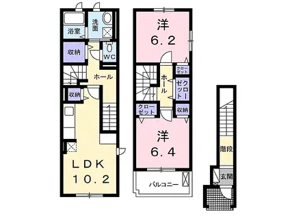 アイランドヒルズつくばI(2LDK/2階)の間取り写真