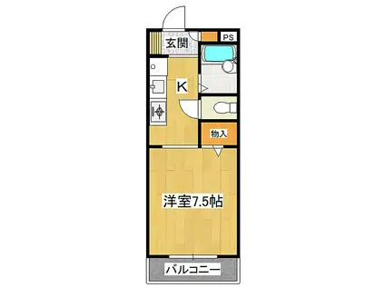 JR常磐線 荒川沖駅 徒歩16分 3階建 築27年(1K/2階)の間取り写真
