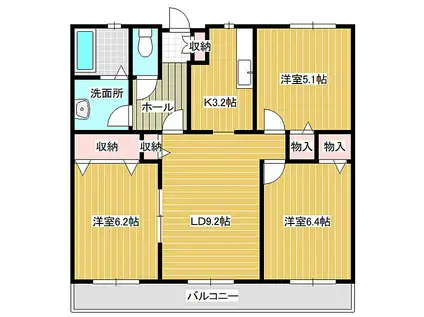 メゾンベール(3LDK/1階)の間取り写真