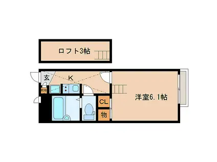 JR関西本線 王寺駅 徒歩18分 2階建 築23年(1K/2階)の間取り写真