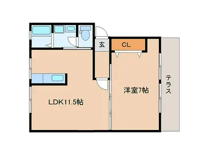 JR関西本線 法隆寺駅 徒歩5分 2階建 築38年(1LDK/1階)の間取り写真