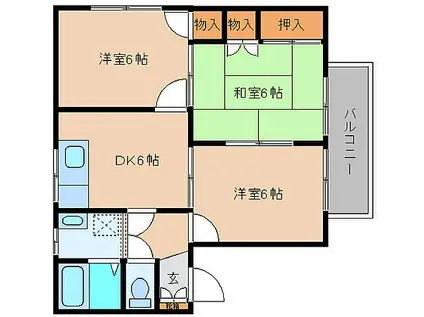 近鉄南大阪線 高田市駅 徒歩13分 2階建 築39年(3DK/2階)の間取り写真