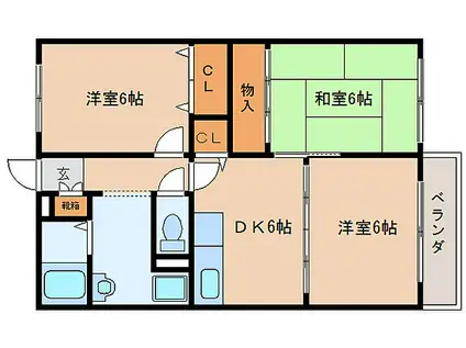 近鉄南大阪線 高田市駅 徒歩9分 2階建 築30年(3DK/2階)の間取り写真