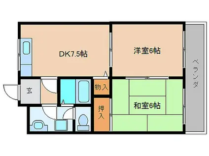 JR和歌山線 五条駅(奈良) 徒歩10分 3階建 築29年(2DK/3階)の間取り写真