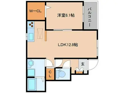 近鉄南大阪線 高田市駅 徒歩14分 2階建 築12年(1LDK/1階)の間取り写真