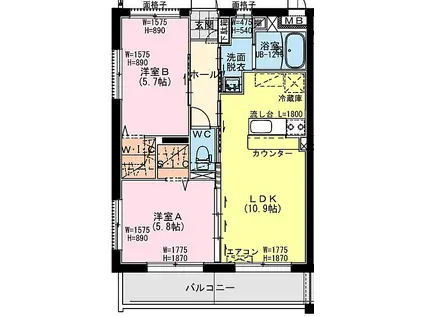 クロスワイズ中西町(2LDK/4階)の間取り写真