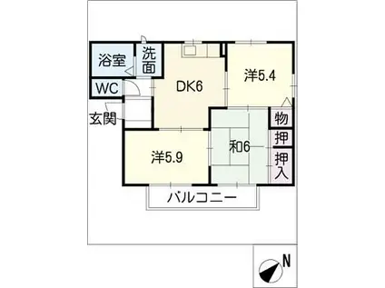 ヴィルヌーブ三好ヶ丘(3DK/1階)の間取り写真