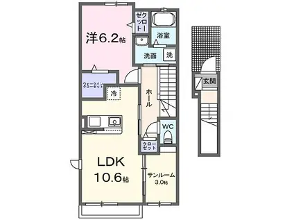 クルール大門(1LDK/2階)の間取り写真