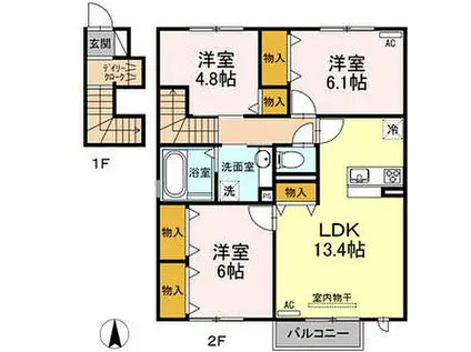 庵 弐番館(3LDK/2階)の間取り写真