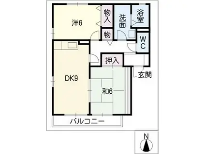 名鉄小牧線 楽田駅 徒歩3分 2階建 築26年(2DK/2階)の間取り写真