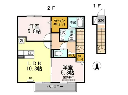 レクシオン神守 B(2LDK/2階)の間取り写真