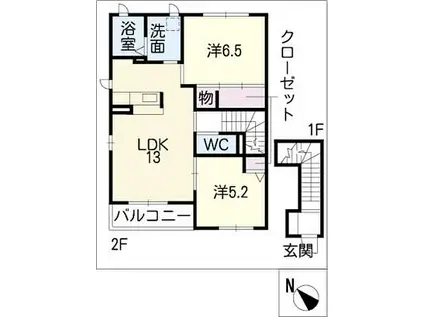 サンハイムYOSHIBA(2LDK/2階)の間取り写真