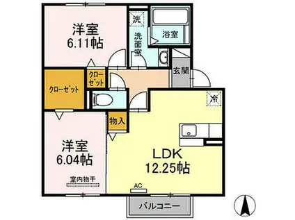 ムーンライトB棟(2LDK/2階)の間取り写真